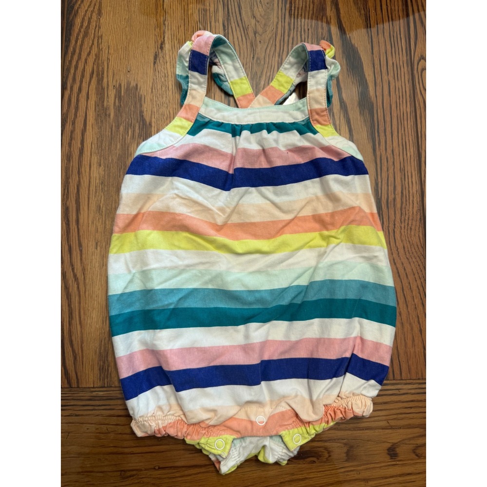 Tea Collection Romper Baby Girls 6-9 Months Multi Stripe Ruffle Bubble Sunsuit